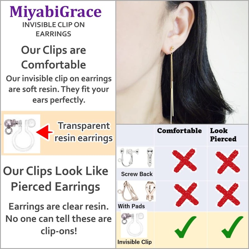 Miyabi Grace Elegant Cubic Zirconia Crystal Invisible Clip On Earrings