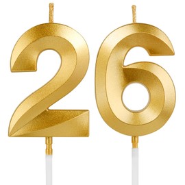 Birthday Candles, 1.96 Inch Number 26 Happy Birthday Candles, Number Candles Decoration for Birthday Party and Anniversary Celebration(Champagne Gold)