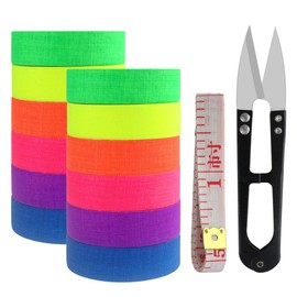 12 Pack UV Blacklight Reactive 6 Color Fluorescent Cloth Neon Tape, 0.59'x16.4ft each Roll