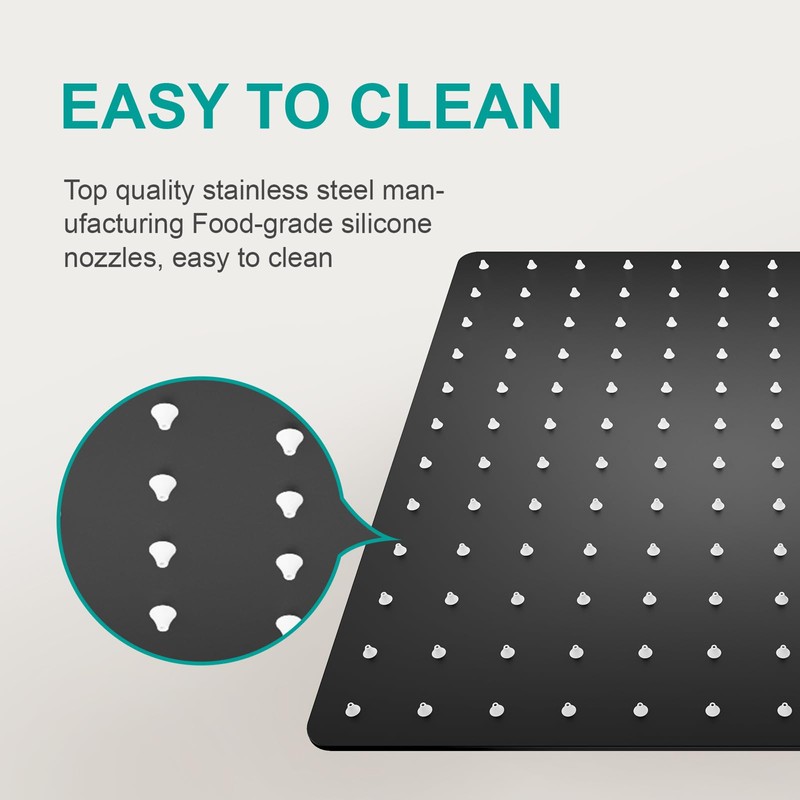 AULEEND Square Shower head, High Flow Stainless Steel Square Rainfall