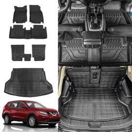 Rongtaod Floor Mats Compatible with 2014-2020 Nissan Rogue Trunk Mat Cargo Mat Cargo Liner All Weather Back Seat Cover Protector 2019 Nissan Rogue Accessories (Backrest Mats+Trunk Mat+Floor Mats)