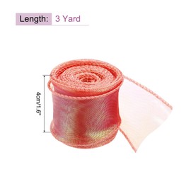 MECCANIXITY 1 1/2" Wide Sparkly Sheer Wired Organza Ribbon Pastel Shimmer Iridescent Chiffon Ribbons 3 Yard Red for Gift Wrapping Bouquet Wedding Bows