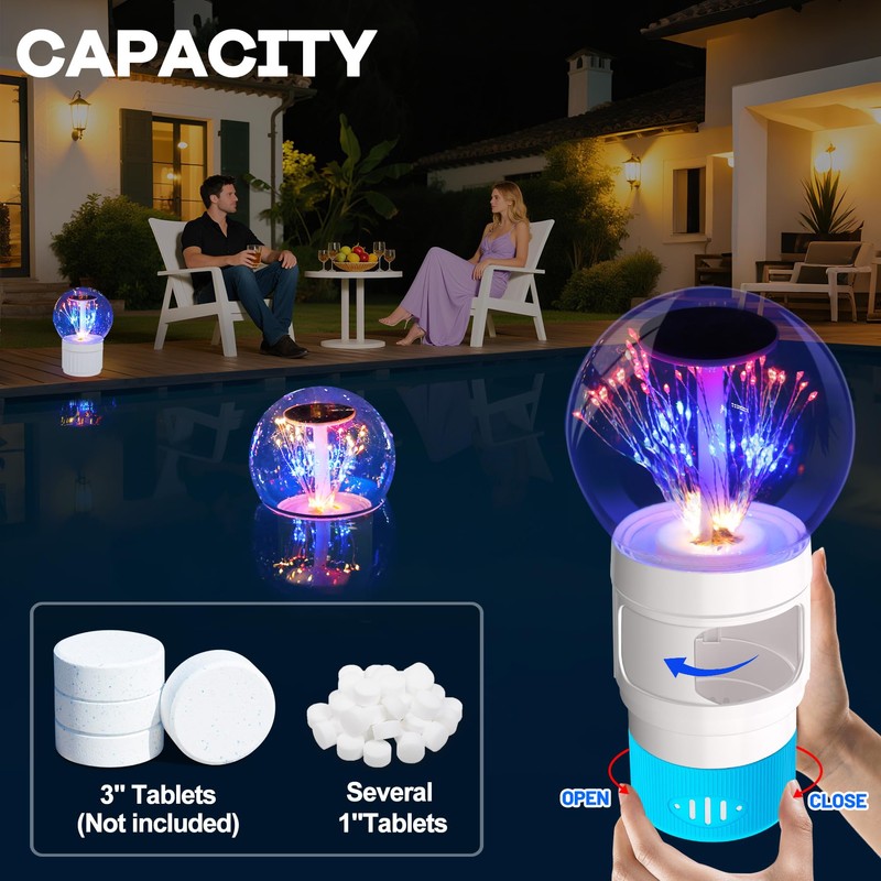 Chsuiwe 2025 Upgraded Pool Chlorine Floater with Firework Light, Adjustable