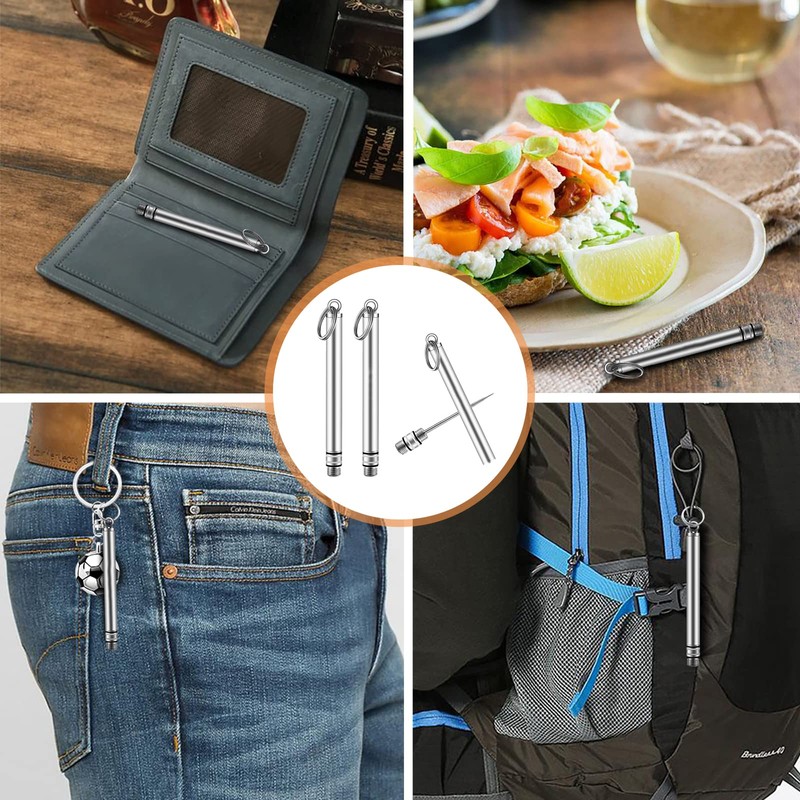 Qlfecle Portable Mini Titanium Toothpicks Holder, 2 Pieces Stainless Steel