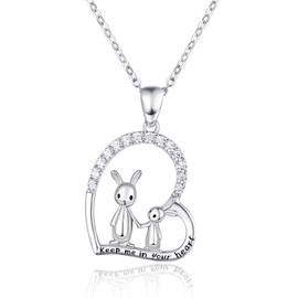 praymos Mum Necklace Gift 925 Sterling Silver Rabbit Love Heart Pendant Mom Jewellery for Mother Daughter Birthday Children Son 18" +2" Adjustable Chain