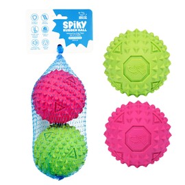Best Pet Supplies Squeaky Rubber Dog Toy, Ideal Dog Toys for Chewers, Small, Medium & Large Dogs, and Fetch Lovers Pack of 2 (Fuchsia, Green), Medium 2.5"
