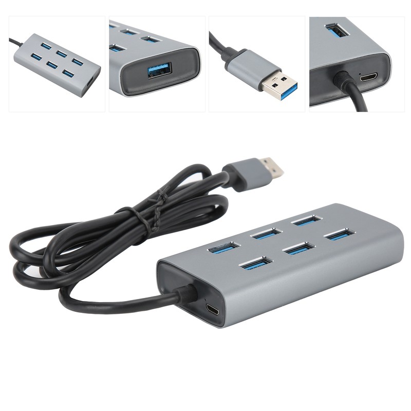 USB 3.0 Hub 7 Ports 5gbps Adapter Portable Aluminium Alloy