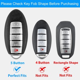 OLLEN 5-Button TPU Key Fob Cover with Screw-free Ring, Fit for Nissan Altima Sentra Maxima Murano Rogue Armada Pathfinder, Full Protection Remote Key Case, 5 Button, White