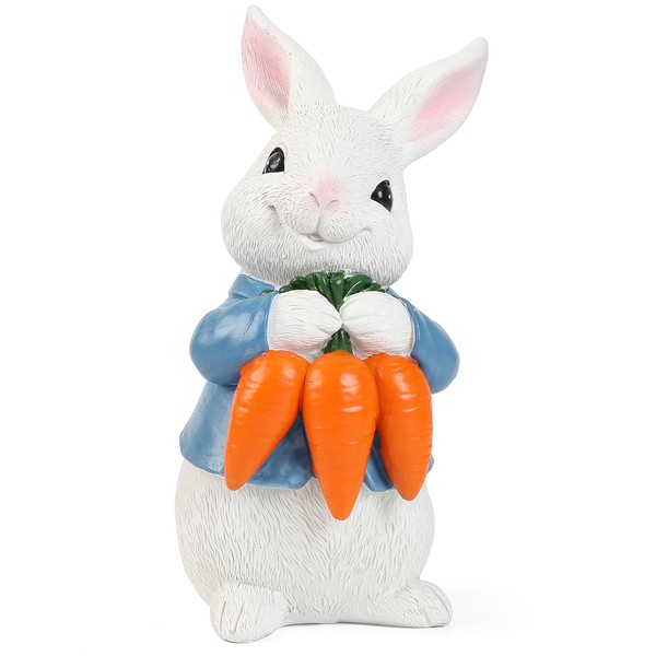 Easter Rabbit 6 inch Resin Bunny Figurine with Carrot for