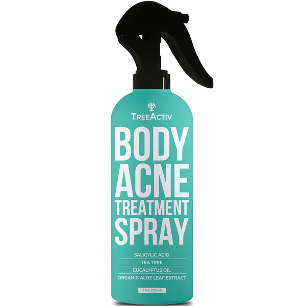 TreeActiv Body Acne Treatment Spray | Salicylic Acid Mist for Chest, Shoulder, Back, Thigh, & Butt Acne | Tea Tree Oil Pimple, Zit, & Milia Remover | 2000+ Sprays
