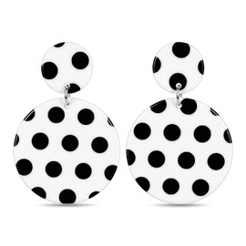 ZDPIQ Polka Dot Dangle Earrings for Women Lightweight Acrylic Drop Earrings Stainless Steel Post Vintage Geometric Statement Earrings Fashion Jewelry Gift for Halloween Birthday (White with Black)