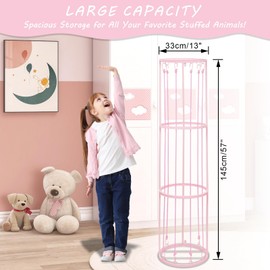 QZV Pink Metal Stuffed Animal Storage Zoo Stuffed Animal Holder Space Save Vertical Corner Stuffed Animals Storage Shelf with Elastic Cord for Kids Room Playroom Corner