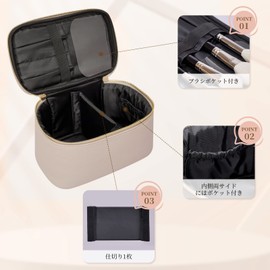 Rownyeon Vanity Pouch, Makeup Pouch, Cosmetic Pouch, Cushion Pouch, Large Capacity, Brush Pocket, Travel, Waterproof, Lightweight, Portable, Cute, Stylish, Makeup Tools, White