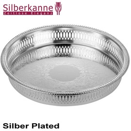 silberkanne Gallery Tray with Pattern Round Diameter 28 cm Premium Silver Plated Elegant Silver-Plated in Top Workmanship