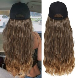 AliRobam Synthetic Hair Wig Hat with Curly Wave hair attached for woman Baseball cap wig Water Wave Hairstyle Adjustable Wig (T4/27, 24inch)