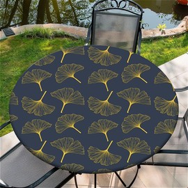 artslion Outdoor Round Tablecloth with Elastic Band 44In-110cm Elastic Garden Tablecloth with Ginkgo Leaf Pattern Fits 38"-42" Wide Tables