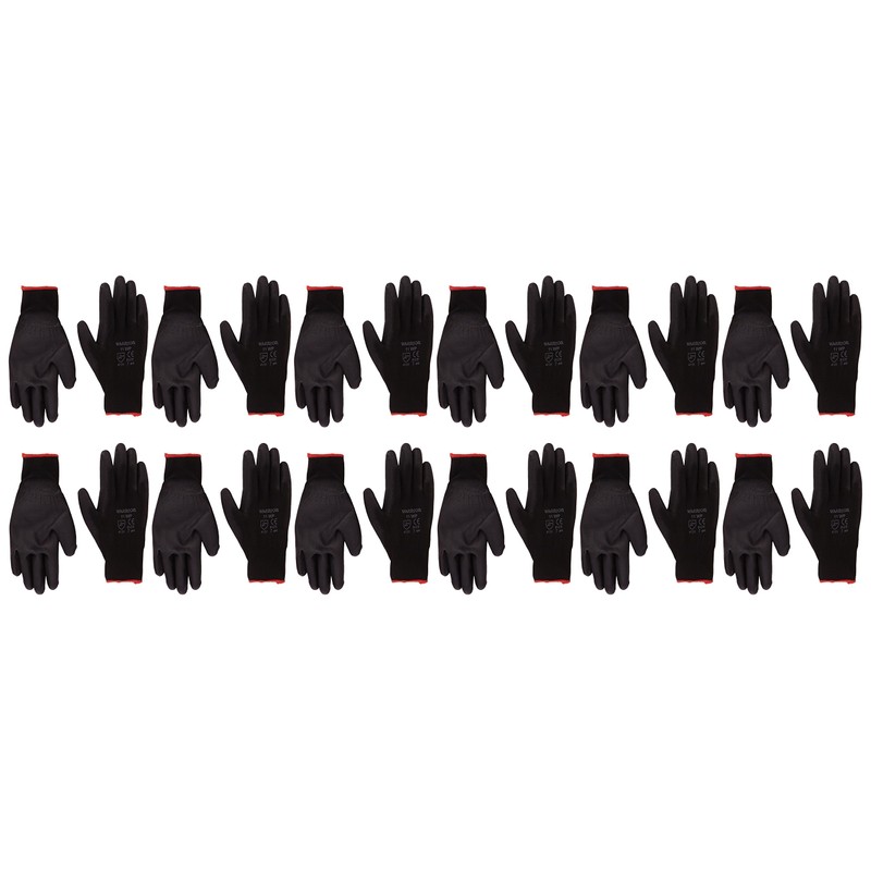 Warrior PU Coated Nylon Work Gloves,NB7/S (Size 7/Small) Black, Set