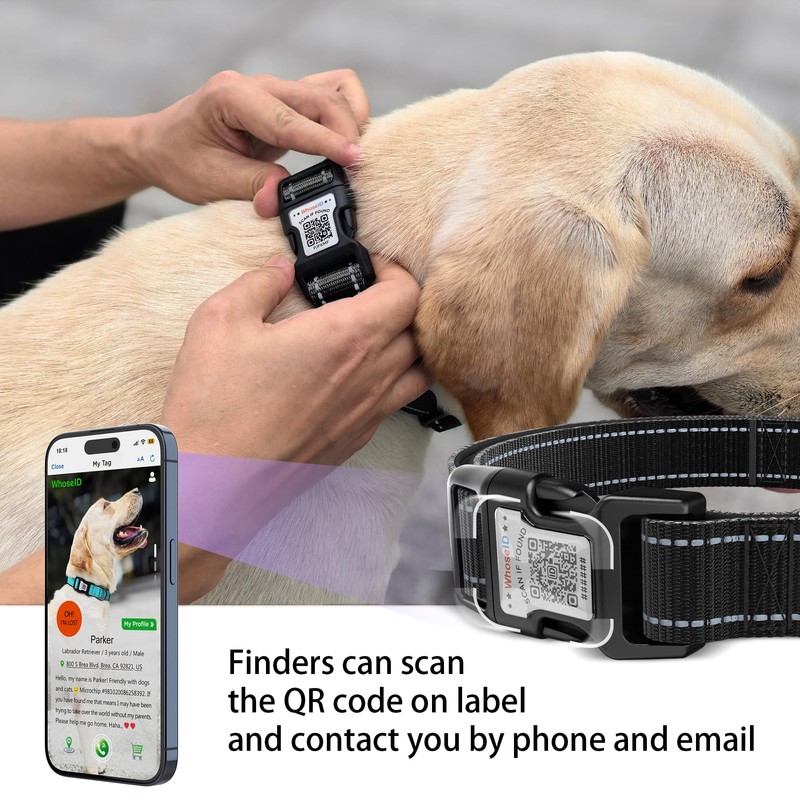 Airtag Dog Collar with QR Code, Reflective Dog Collar with