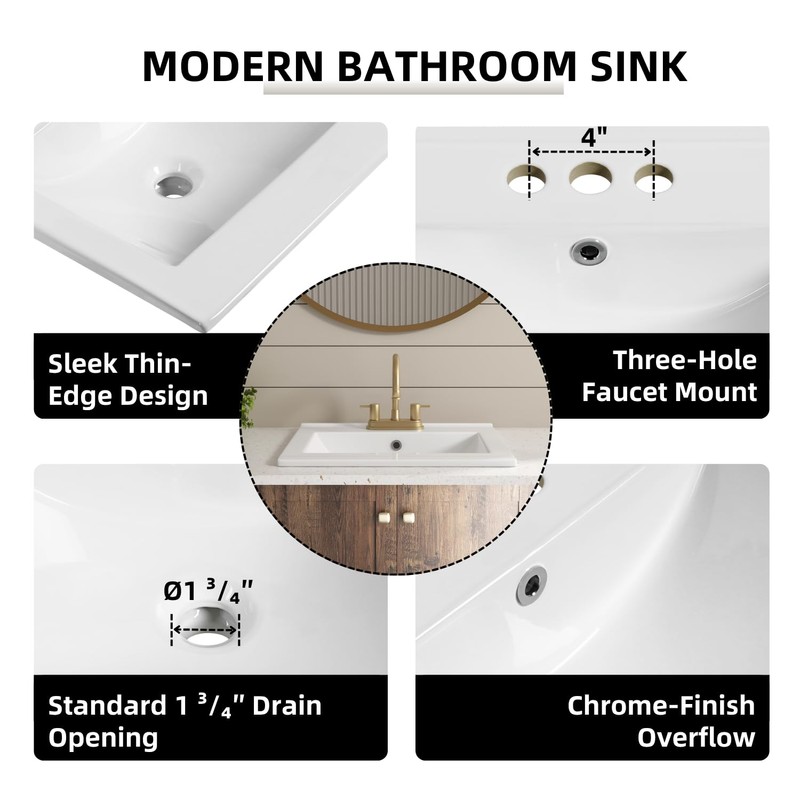 20"W x 18"D Drop In Bathroom Sink with 4-in Centerset