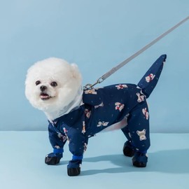 Harikaji Small Dog Raincoat, Tail Protect Feet Cover Waterproof Dog Rain Jacket Dog Rain Coat for Puppy Small Dogs (Navy Bear,S)