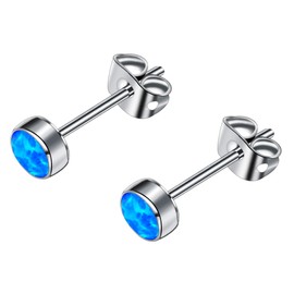 FACOKO Earrings for Women, Titanium Opal Stud, Non-Nickel Earring, Hypoallergenic Earrings 3mm 4mm 5mm 7mm Round Birthstone Earring Studs for Sensitive Ears (Blue Pacific, 7MM)