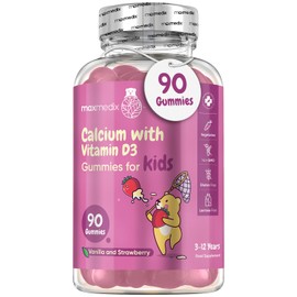Calcium with Vitamin D3 Gummies for Kids - 90 Gummies - 45 Days Supply - Calcium & Vitamin D3 Gummies (not Calcium Tablets), Non-GMO, Vegetarian - Strawberry & Vanilla Flavoured Calcium & VIT D Gummy