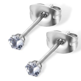 swars Surgical Stainless Steel Earrings, Hypoallergenic Metal, Available in 8 Colors, Unisex, Zirconia, Binaural, Set of 2, Stainless Steel, Created Zircon