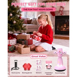 58 Inch Punching Bag for Kids Ages 3-8, Inflatable Boxing Bag with Stand, Boxing Gloves, Stickers & Pump, Stable Freestanding Punching Bags for Girls, Christmas Birthday Gifts Toy