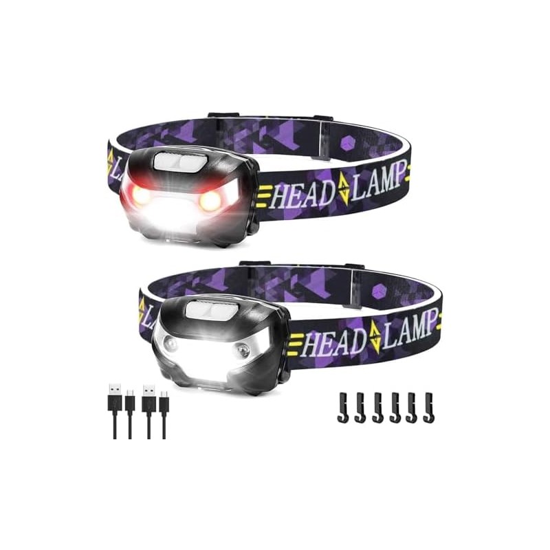 Linterna frontal de 2 piezas, linterna frontal LED de detección