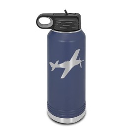 P-51 Mustang Laser Engraved Water Bottle Customizable Polar Camel Stainless Steel with Straw - WWII v2 Navy Blue 32 oz