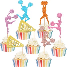 36 piezas de decoración para magdalenas de animadora, con purpurina colorida, para gimnasias, cupcakes, alimentos, temática deportiva, celebración, fiesta de cumpleaños, decoración de tartas, colores mezclados