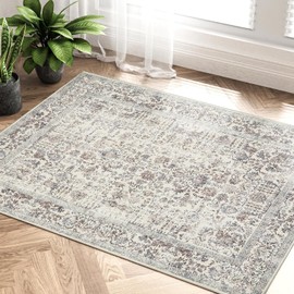 PureCozy Taupe Entryway Area Rug 2x3 Door Mat Machine Washable Kitchen Vintage Distressed Non Slip Carpet Indoor Retro Floral Accent Throw Small Rug for Bathroom Office Bedroom Dining Living Room
