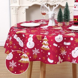 LuxFocus Round Tablecloth Christmas Decoration Waterproof Tablecover for Dining Room Snowflake Table Cloth Spillproof Wipe Clean Tablelinen, Round 70 Inch