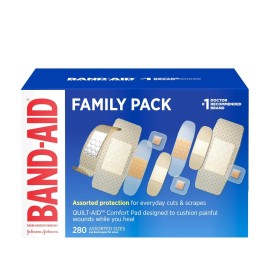 280 Band-Aid Adhesive Bandages Family Variety Pack, Sheer & Clear Flexible Steri