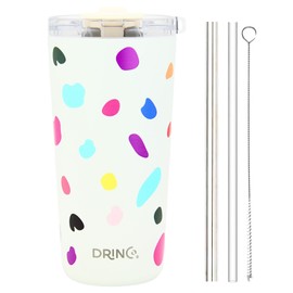 Drinco - 20 oz Stainless Steel Tumbler | Double Walled Vacuum Insulated Mug With Lid, 2 Straws, For Hot & Cold Drinks (20oz Blots)