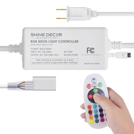 Shine Decor Controller with Remote, Power Supply for 10mm W x 20mm H LED RGB Neon Rope Lights Only