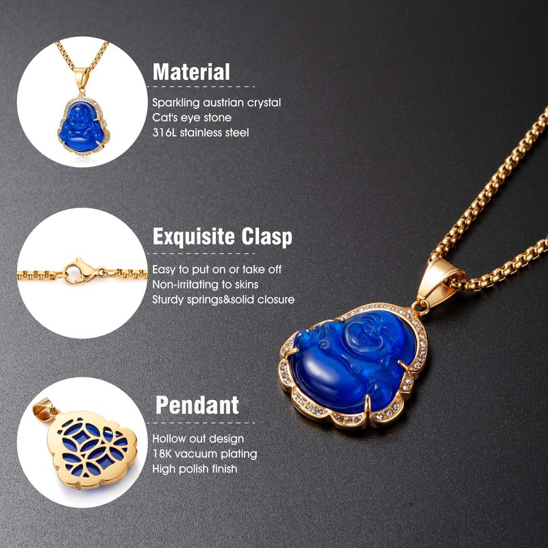 WESTMIAJW Lucky Laughing Blue Buddha Pendant Chain Necklaces Amulet Jewelry