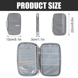 Jiusely Passport Wallet, Travel Wallet, Portable Travel Document Organizer,2 Pockets with 15 compartments Family Travel Essentials Case for Men and Women Business Trip/Travel/Vacation, Gray