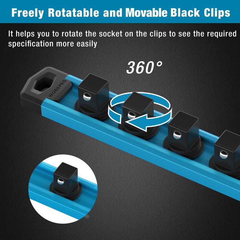 WORKPRO Magnetic Socket Organizer, Heavy Duty 1/2-Inch Drive Socket Rail