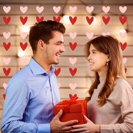 CUUSNNY Valentines Day Decorations,Red Pink Heart Garland Galentines Day Decorations Heart Hanging String Garland for Girl Wedding Anniversary Baby Shower Engagement(NO DIY 8Pack 50ft)