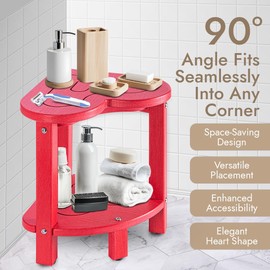 Corner Shower Stool for Inside Shower - Waterproof Corner Shower Bench, HDPE Plastic Bathroom Bench, Adjustable Height Corner Chair for Shaving Legs,Storage Shelf,Non-Slip Feet，Red