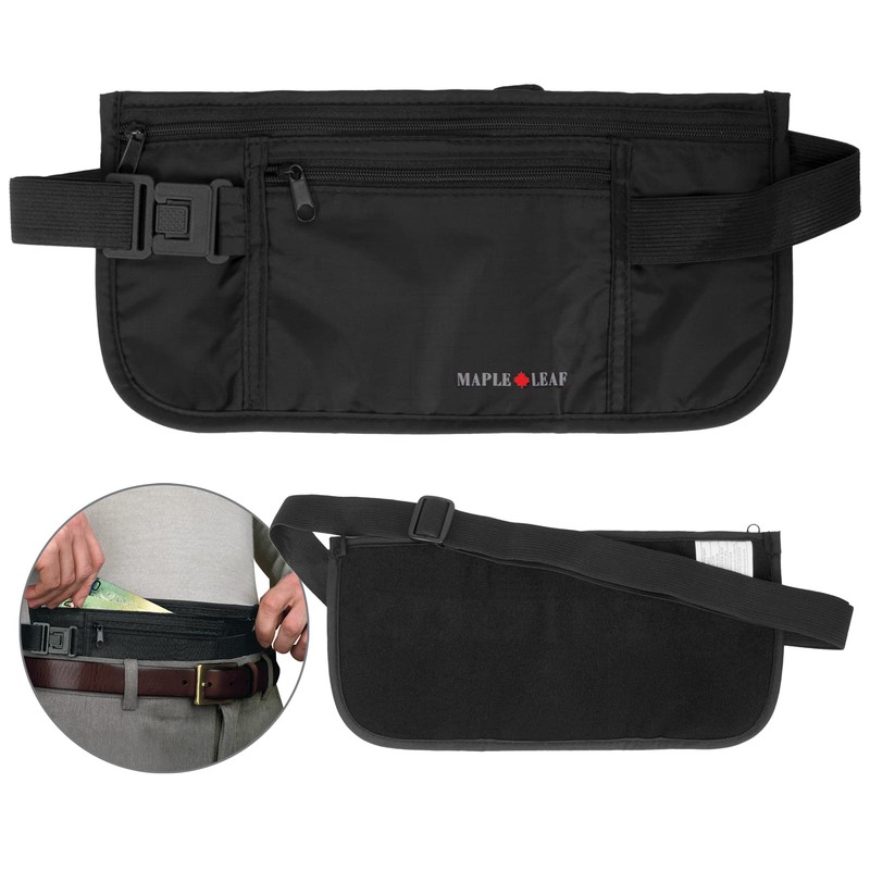 Maple Leaf Travel - Double Pocket Money Belt - Black