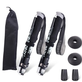 ThreeH Pack of 2 Hiking Poles Trekking Poles Foldable Hiking Poles for Men Women Lightweight Folding Climbing Poles for Backpacking Camping Black