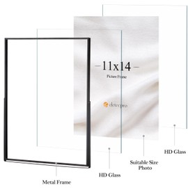 eletecpro 11x14 Metal Picture Frame Set of 2 with Real Glass Cover, Horizontal Tabletop Display Photo for Multiple Size up to 11x14, Floating Photo Frame for Wedding, Party, Home Decor, Black