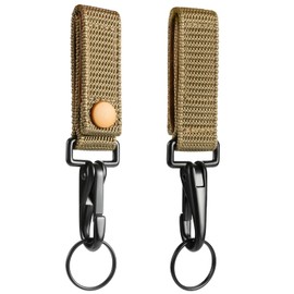 SOWHUP Heavy Duty Belt Keeper Clip Key Holder with Metal Snap and Nylon Molle Strap (Tan - 2 Packs)