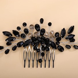 Rumtock Black Rhinestones Beads Black Hair Comb Side Headpiece for Wedding Brides Women Girls Handmade Hair Accessories (Black Silver)