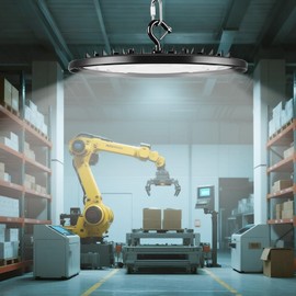 1 Pack Ultra-Thin UFO LED High Bay Lighting Fixture - 150W, 25500 Lumens, 5000K Daylight White, IP65 Waterproof, Plug & Play with 5ft Cord & U Bracket - for Warehouse, Workshop, Commercial Use