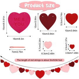 4pcs Felt Heart Garland, Valentines Day Heart Banner DIY Valentine's Day Decorations Hanging Pink & Red Heart Banner Wall Ornaments for Anniversary Wedding Birthday Party Valentines Decor
