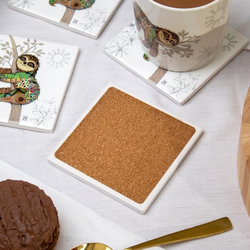 Set Of 4 Ceramic Coasters Sloth Bug Art Square Drinks