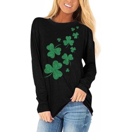Womens St Patrick's Day Shirts Long Sleeve T-Shirts Crewneck Funny Graphic Tee Shirts Tops (L,251 Black)